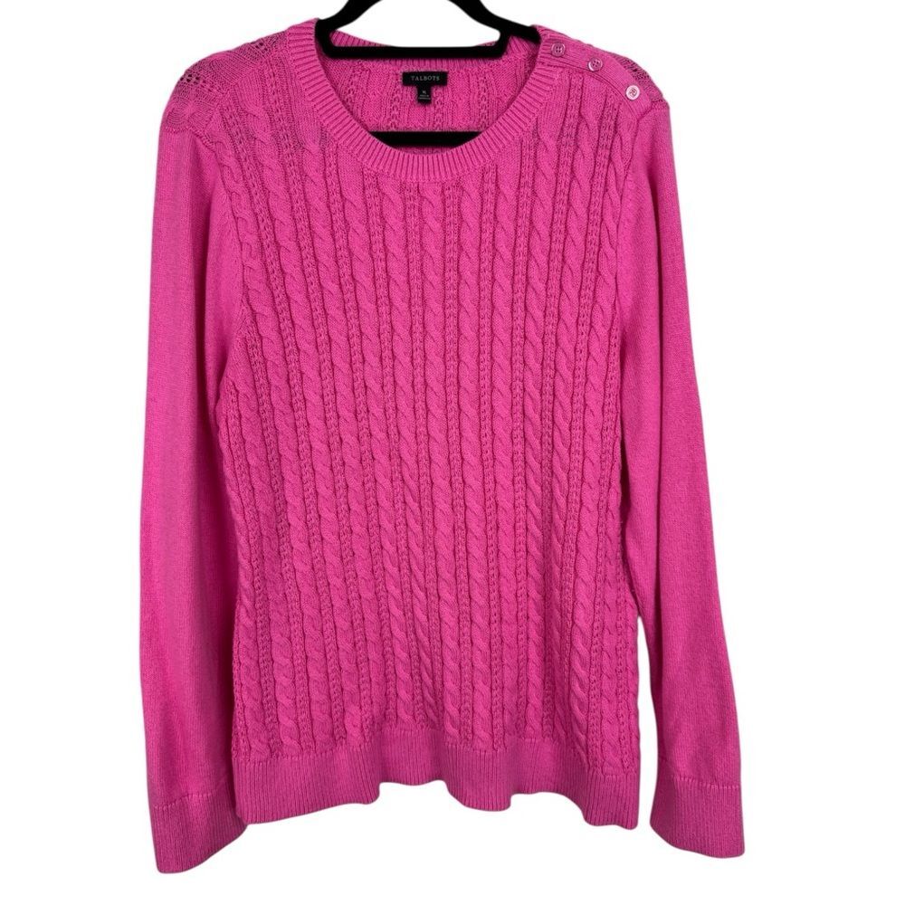 Talbots Cable knit Crewneck Stunning Pink Sweater XL